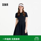 森马（Semir）连衣裙女夏季撞色polo领短裙字母运动风学院风百褶裙101325114051