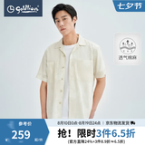 金利来【棉麻】春夏季节短袖衬衫男士亲肤透气舒适波点时尚休闲衬衣 17米色 L 175/92A 推荐135-150斤