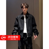 Shelley Jones美式高街cleanfit正肩外套男春秋季短款高级感痞帅风boxy行政夹克 黑色 短款拉高身形 XL 身高175-180cm体重140-155斤