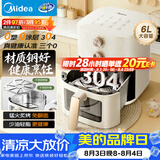 美的（Midea）空气炸锅2026新款 免翻面0涂层不锈钢空气炸锅蒸烤一体家用6L大容量多功能可视 KZE6086PRO