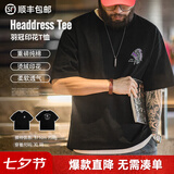 马登工装美式复古印第安黑色印花短袖t恤男士夏宽松重磅纯棉半袖衫 黑色 【夏日短袖/半截袖/阿美咔叽/痞帅高级感/衣服/机车t桖】 M