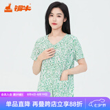 铜牛汗布半袖开襟女衫春夏新花色棉家居半袖开衫短袖衫家居上衣VS264 田园碎花-白-绿 L 170/95
