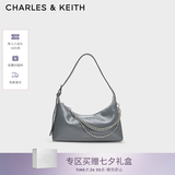 CHARLES&KEITH柔软拉链式褶皱单肩包腋下包包女包生日礼物CK2-40782472 Grey灰色 S