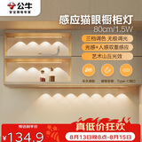 公牛（BULL）感应猫眼橱柜灯磁吸充电山丘光效展柜玄关氛围小夜灯 银80cm三色