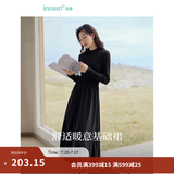 茵曼（INMAN）2025秋冬女装新款灯芯绒连衣裙新品长袖休闲针织礼服中长裙子 午夜黑-18348357H1 M