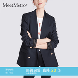 MeetMetro玛依尔时尚西装外套女2026春新款英伦风通勤简约宽松休闲小西服 藏青色【现货闪电发】 M
