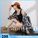 三彩2025秋季新款格纹衬衫宽松中长款衬衣开衫翻领休闲复古M 藏青色格纹 XL 170/92A