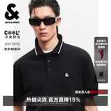 杰克·琼斯（JACK&JONES）26年新款polo衫男士夏季撞色翻领商务休闲刺绣logo短袖T恤男装 黑色E40 2XL 190