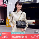 红谷包包女包新款潮牛皮小香风菱格绣线单肩包时尚斜挎七夕情人节礼物 漆黑