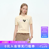 ELAND衣恋【青藤衫】100%棉毛衣女短袖菱格短款套头针织T恤26春夏新款 象牙白/白色(39)Ivory L /170