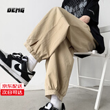 OEMG 工装裤男春秋夏季九分裤男宽松直筒日系潮牌休闲百搭束脚裤子男 卡其色常规 【高品质】 M [建议90-100斤]