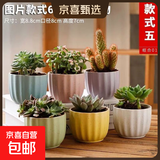 【东东农场专供】绿植盆栽大口径多肉陶瓷素烧透气粗陶手绘小花盆 花瓣马卡龙组合6个 【看图标注】
