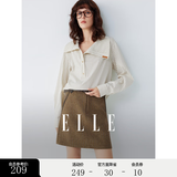 ELLE咖色条纹肌理感不规则翻领衬衫女2026春季新款设计感小众衬衣 条纹 M