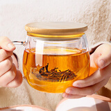 忆壶茶（YIHUTEA）茶杯玻璃茶具加厚喝水杯子茶水分离杯带过滤耐高温男女泡茶马克杯 竹盖泡茶杯400ml