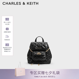 CHARLES&KEITH菱格大容量柔软背包书包双肩包包女包七夕礼物送女友CK2-60151400 Black黑色 S