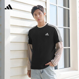 adidas纯棉休闲三条纹针织运动圆领正肩短袖T恤上衣男夏阿迪达斯   黑色/白   M
