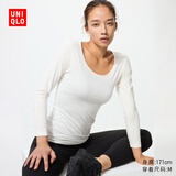 优衣库HEATTECH U领T恤/8分袖女装保暖衣478934 485810 478936/00白色 S