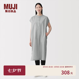 MUJI 女式 凉感 套头连衣裙 女装宽松裙子26年夏季纯棉中长裙BC2Q8C6S 灰色格纹 XL (165/92A)