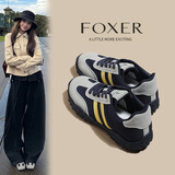 FOXER德训鞋女休闲透气户外运动鞋时尚百搭显瘦增高软底舒适跑步鞋女鞋 蓝色/黄色 38