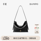 半坡饰族（bampo）【七夕礼物】中号绵绵包hobo托特包头层牛皮大容量单肩斜挎包软 墨碳黑（中号升级拉链款）