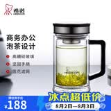 希诺（heenoor）双层玻璃杯男士耐热防烫带把带手柄商务办公玻璃水杯过滤茶杯子 时尚拉丝杯盖-不锈钢部件420ml