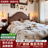 宫廷床法式复古实木床中古风双人主卧1.8米1.5米美式安娜婚床榫卯 实木单床（送货入户） 1.5*2.0米-胡桃+黑柱 家具结构 框架结构（升级静音床板）