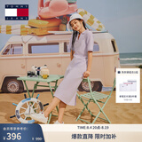 TOMMY JEANS【透气舒适】春夏女装珠地棉气质收腰显瘦V领宽松长裙连衣裙 淡紫色W06 M （推荐：110-125斤）