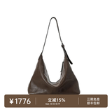 裘真（qiuzhen）【明星推荐】 经典hobo包植鞣牛皮腋下通勤休闲饺子女包七夕礼物 咖啡色-大号 小包/大包