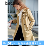 betu百图女装中长款风衣女双排扣大衣新款英伦风长外套JD2101T34 卡其色 S
