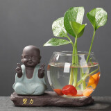宇轩水培玻璃花瓶插花透明器皿养绿萝禅意摆件水养植物创意小花盆 可爱花器+努力底