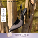 CHARLES&KEITH质感链条尖头高跟凉鞋子女鞋生日七夕礼物送女友CK1-60280377 Black黑色 37 (235)