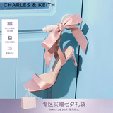 CHARLES&KEITH一字带缎面蝴蝶结绑带高跟凉鞋子女鞋生日礼物送女友CK1-61720177 粉红色Pink 36