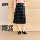 森马（Semir）半身裙女冬季格子仿呢开叉长裙盐系文艺美拉德A字裙101725120003
