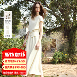 Olrain欧芮儿2026新款夏季休闲设计感女装短袖T恤a字半身裙套装女两件套 杏色 M
