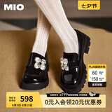 MIO许我耀眼赵露思同款/米奥新款甜酷女鞋中跟乐福鞋厚底一脚蹬单鞋 黑色 38