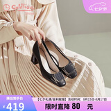金利来（Goldlion）女鞋【七夕礼物】方头粗高跟简约金属扣饰浅口工作单鞋黑色37码