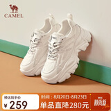 骆驼（CAMEL）老爹鞋女潮酷网布皮面拼接双系带厚底休闲鞋 L24S283079 米白 37