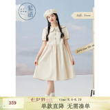 紫涵（ZIHAN）紫涵娃娃领短袖连衣裙女夏季新款多巴胺穿搭奶甜可爱收腰裙子 米卡其 M