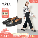 他她（TATA）方头乐福鞋女休闲平底一脚蹬小皮鞋女单鞋春秋款FLC22AM5 黑色 35