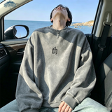 顶峰保罗（Dingfengbaoluo）卫衣男士秋季圆领麂皮绒长袖上衣宽松美式潮牌DFL05深灰2XL