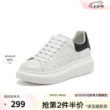 百思图春商场新款牛皮休闲小白鞋松糕厚底女运动板鞋ZWZA3AM4 白黑色（5cm经典款） 38