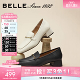 百丽（Belle）【92系列】粗跟乐福鞋女商场通勤百搭牛皮高跟鞋单鞋BZ521AA6 黑色（主推热销） 34 (220mm)