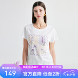 帕罗（PALUOPO）短袖印花t恤上衣女夏桑蚕丝韩版正肩半袖莫代尔圆领百搭打底衫 白色 小花 M (160/84A)