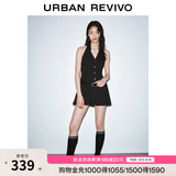 UR2026秋季新款女装潮流条纹挂脖腰带褶皱超短连衣裙UYV760049 深黑灰色条纹 S