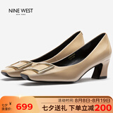 NINE WEST玖熙女鞋气质高跟皮鞋女士方头单鞋女七夕礼物 NH434045FK 杏色36