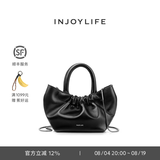 INJOYLIFE褶皱云朵包小手提包小众百搭羊皮链条包单肩斜挎包可爱女包 黑色