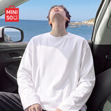 名创优品（MINISO）长袖t恤男春秋季宽松休闲百搭纯棉打底衫简约百搭圆领男装上衣服 白色 L 175(体重120-140斤左右)