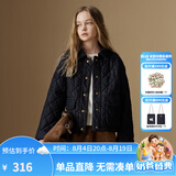 ELLE KIDS童装 菱格绗棉牛仔棉服女童冬季新款休闲翻领金属标外套 藏青色 165 (M)