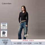 Calvin Klein【七夕礼物】休闲风单肩链条包包字母旋扣翻盖CK女包斜挎马鞍包