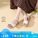 奥康（Aokang）女鞋坡跟一字带凉鞋牛皮舒适日常休闲外穿妈妈鞋T666688811米35码